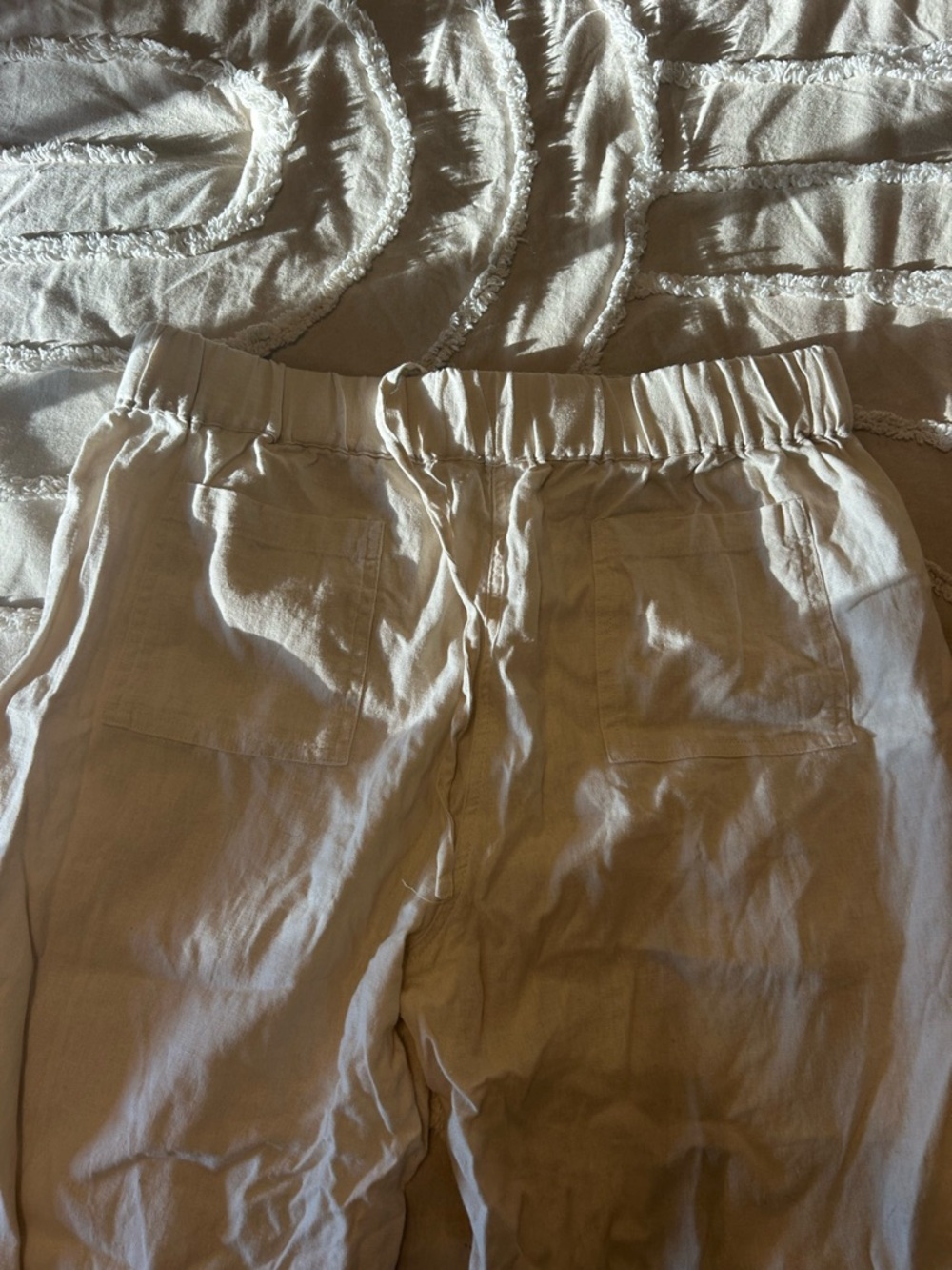Casual Cream Linen Drawstring Pants - Picture 6 of 6